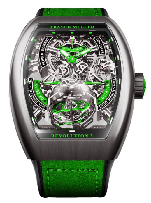 Franck Muller Vanguard Revolution 3 Skeleton Titanium - Green Review Replica Watch Cheap Price V50 REV 3 PR SQT BR (VR)